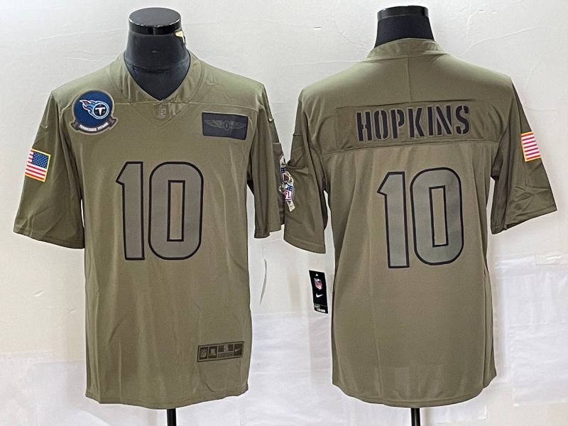 Men Tennessee Titans 10 Hopkins Green Nike Olive Salute To Service Limited NFL Jersey